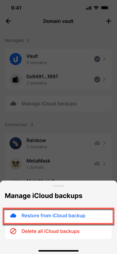 iCloud backup button